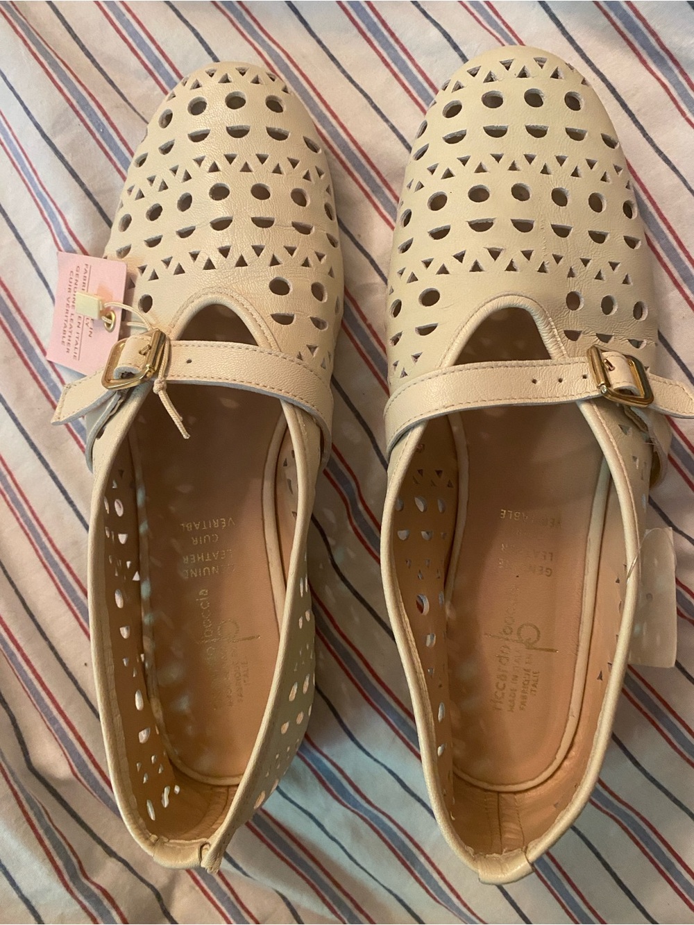 Riccardo Boccia NWT Size 9 Cream Leather Cutout Mary Jane Flats Made in Italy - Picture 4 of 15